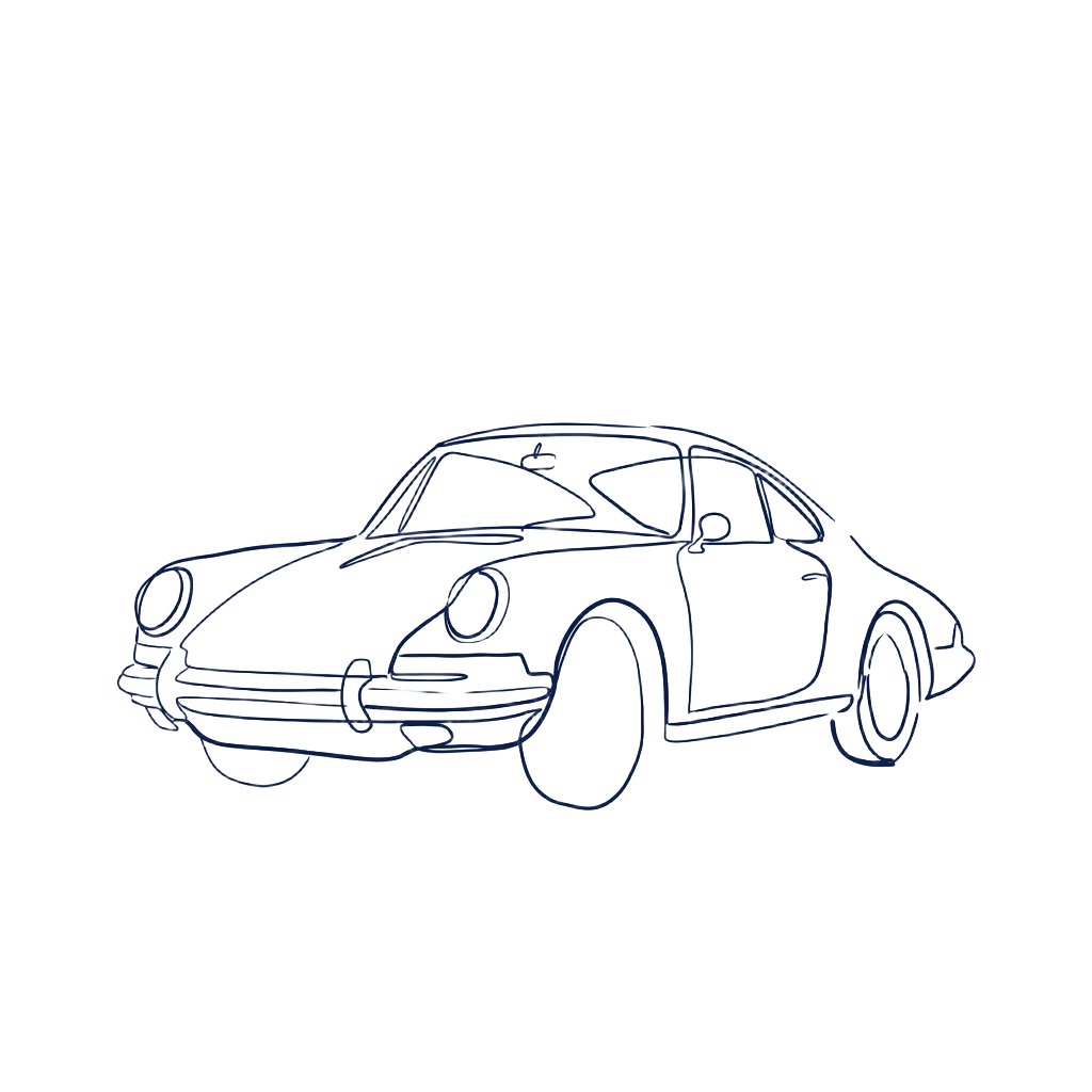 Loose ink sketch of a vintage Porsche 911